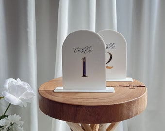 Acrylic Arch Table Numbers with 3D Gold Mirror - Frosted Acrylic Sign - Arch Table Numbers - Wedding Table Decor - Wedding Signage