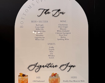 Acrylic Signature Drinks & Bar Menu Sign, Custom Wedding Bar Sign, Signature Cocktails Sign, Reception Drink Menu, Personalized Bar Sign