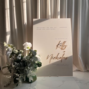Panneau de bienvenue pour mariage en acrylique blanc | Panneau de bienvenue en acrylique | Signalétique de mariage | Panneau de mariage en acrylique | Panneau de bienvenue 3D | Plaque de mariage personnalisée