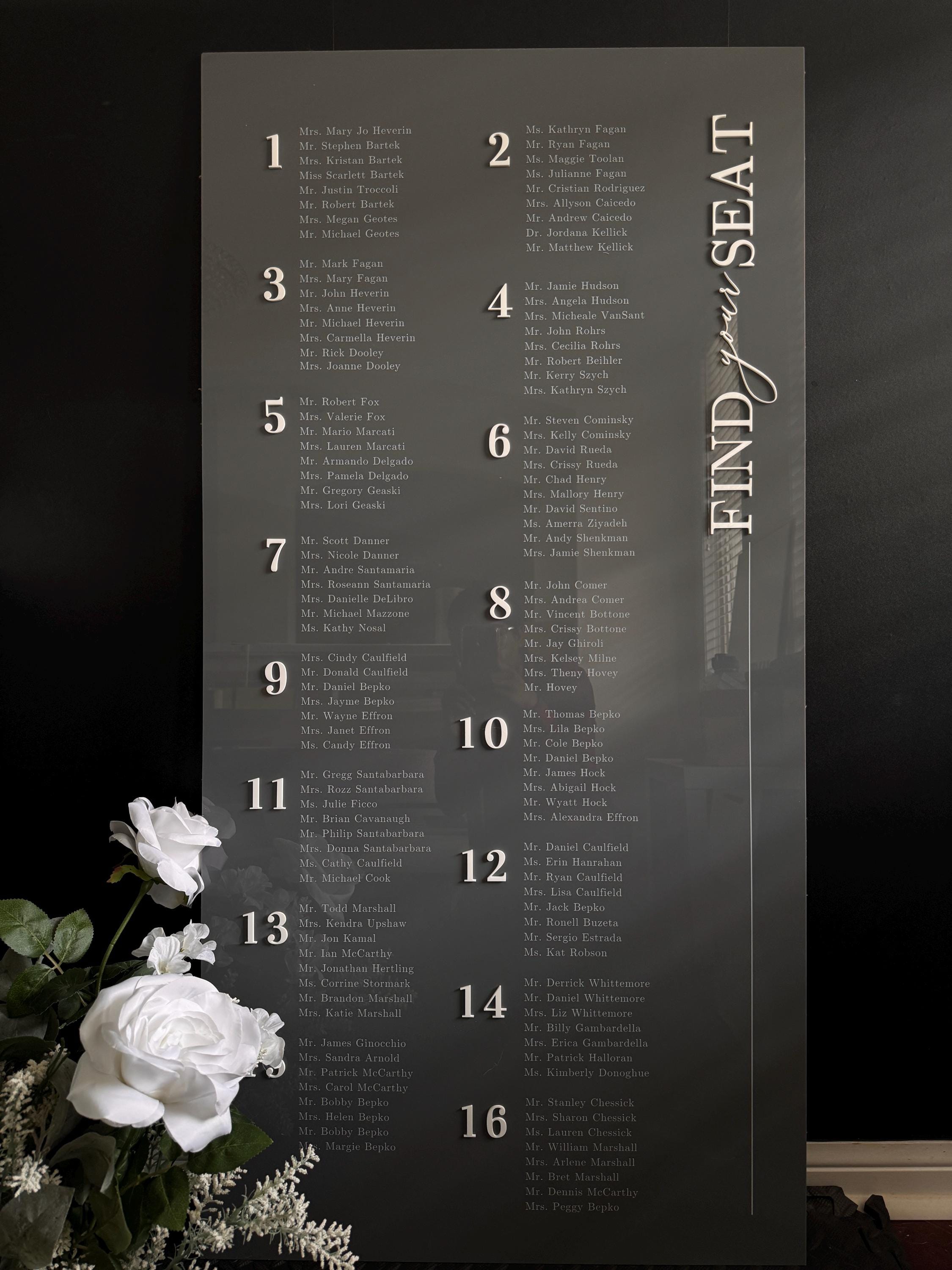 Wedding Seating Chart - Acrylic Wedding Seating Chart with 3D Acrylic | Custom Wedding Sign | Wedding Signage - Ceremony Seating Sign