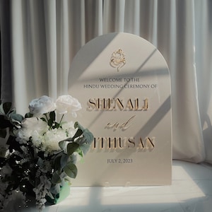 Glossy White Hindu Wedding Ceremony Sign -Arch Acrylic Wedding Welcome Sign with 3D Acrylic Name | Custom Wedding Sign | Wedding Signage