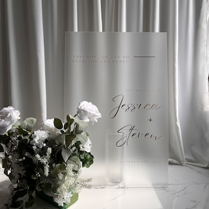 Plaque de bienvenue pour mariage en acrylique givré | Panneau de bienvenue en acrylique | Signalétique de mariage | Panneau de mariage en acrylique | Panneau de bienvenue 3D | Plaque de mariage personnalisée