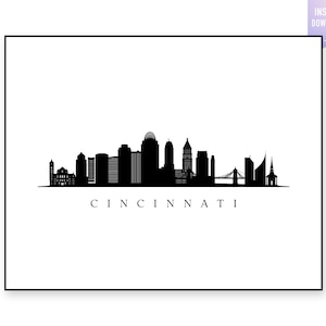 Cincinnati Skyline Print. Cincinnati Ohio Black silhouette. Digital Print. Printable wall art. Town Landscape. Cincinnati Vector SVG