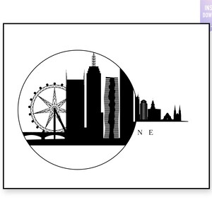 Melbourne Skyline Print. Melbourne Black silhouette. Digital Print. Printable wall art. Town Landscape. Melbourne Vector. jpg, png, eps, svg image 2