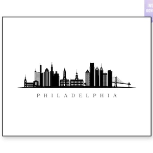 Philadelphia Skyline Print. Philadelphia Black silhouette. Digital Print. Wall art. Town Landscape. Philadelphia Vector. jpg, png, eps, svg