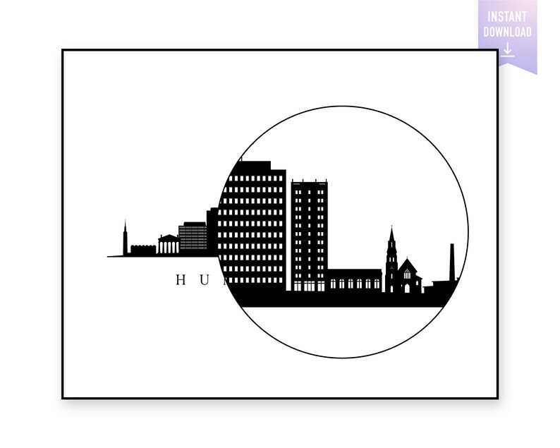 Huntsville Skyline Print. Huntsville AL Black Silhouette. Digital Print