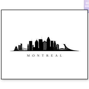 May include: Black and white silhouette of the Montreal skyline, including the Olympic Stadium, with the word "MONTREAL" printed below.