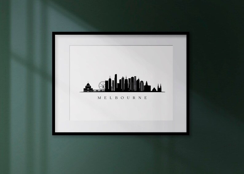 Melbourne Skyline Print. Melbourne Black silhouette. Digital Print. Printable wall art. Town Landscape. Melbourne Vector. jpg, png, eps, svg image 3
