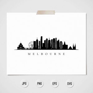Melbourne Skyline Print. Melbourne Black silhouette. Digital Print. Printable wall art. Town Landscape. Melbourne Vector. jpg, png, eps, svg image 4