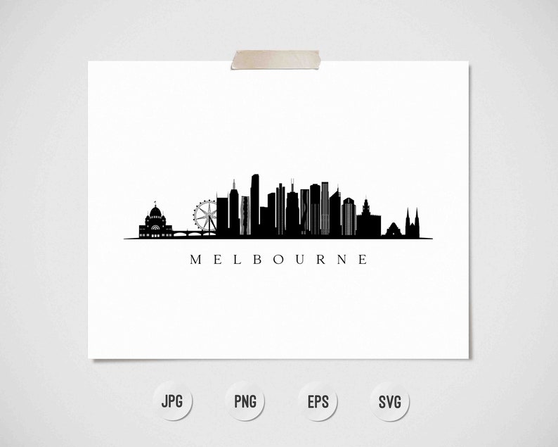 Melbourne Skyline Print. Melbourne Black silhouette. Digital Print. Printable wall art. Town Landscape. Melbourne Vector. jpg, png, eps, svg image 4