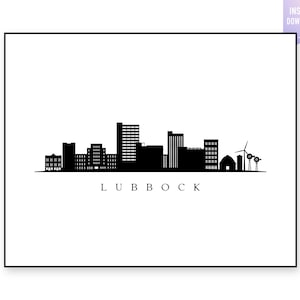 Lubbock Skyline Print. Lubbock Black silhouette. Digital Print. Lubbock printable wall art. Town Landscape. Lubbock Vector. jpg, png,eps,svg