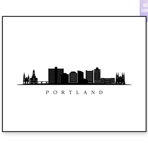 Portland Skyline Print. Portland, Maine Black silhouette. Digital Print. Printable wall art. Town Landscape. City Vector. jpg, png, eps, svg