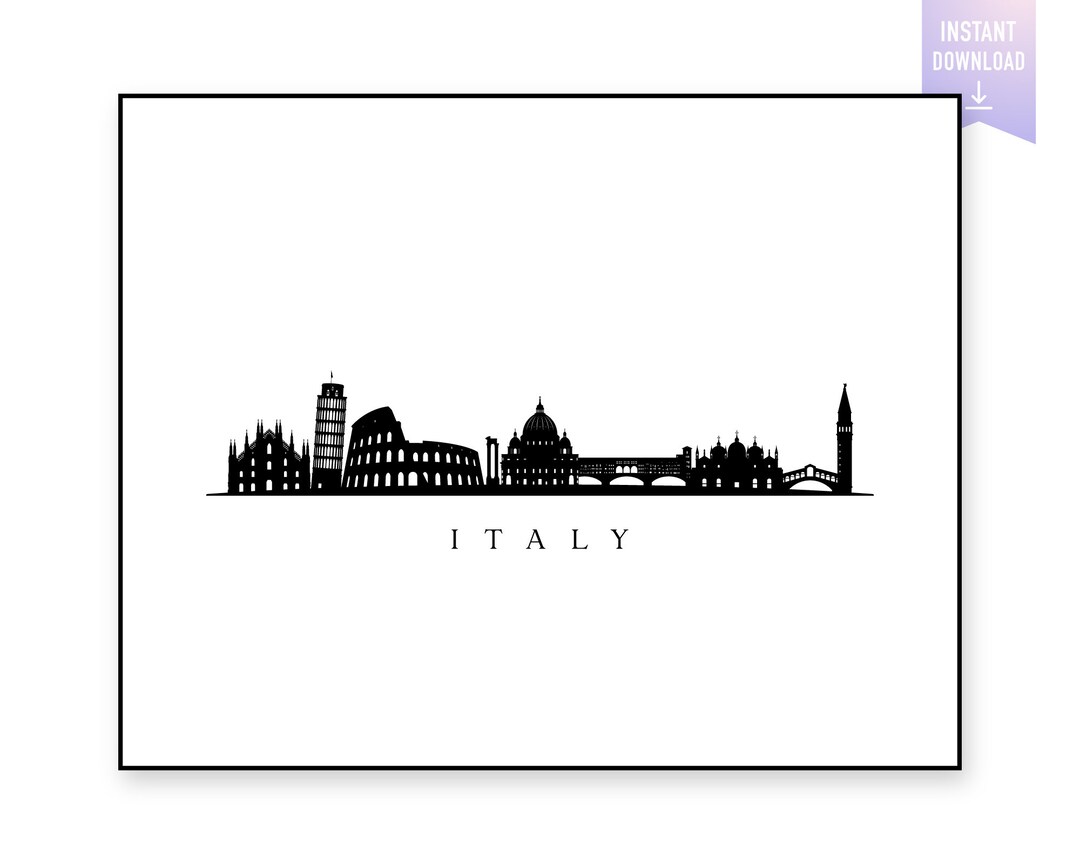 Italy Skyline Print. Italy Black Silhouette. Digital Print. Italy