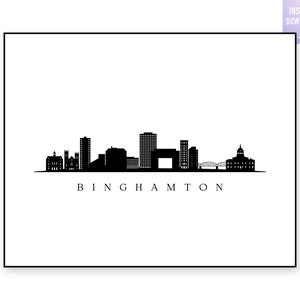 Binghamton Skyline Print. Binghamton NY Black silhouette. Digital Print. Wall art. Town Landscape. Binghamton Vector. jpg, png, eps, svg