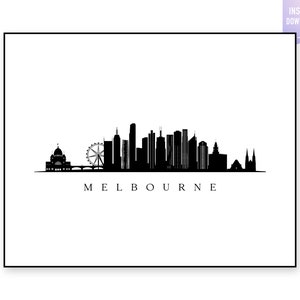 Melbourne Skyline Print. Melbourne Black silhouette. Digital Print. Printable wall art. Town Landscape. Melbourne Vector. jpg, png, eps, svg
