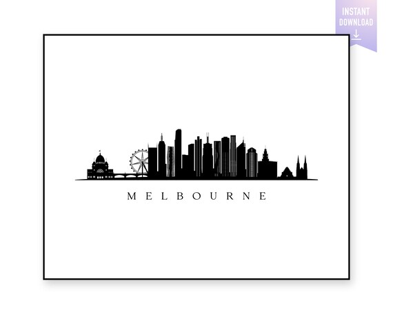 Melbourne Skyline Print. Melbourne Black silhouette. Digital Print. Printable wall art. Town Landscape. Melbourne Vector. jpg, png, eps, svg