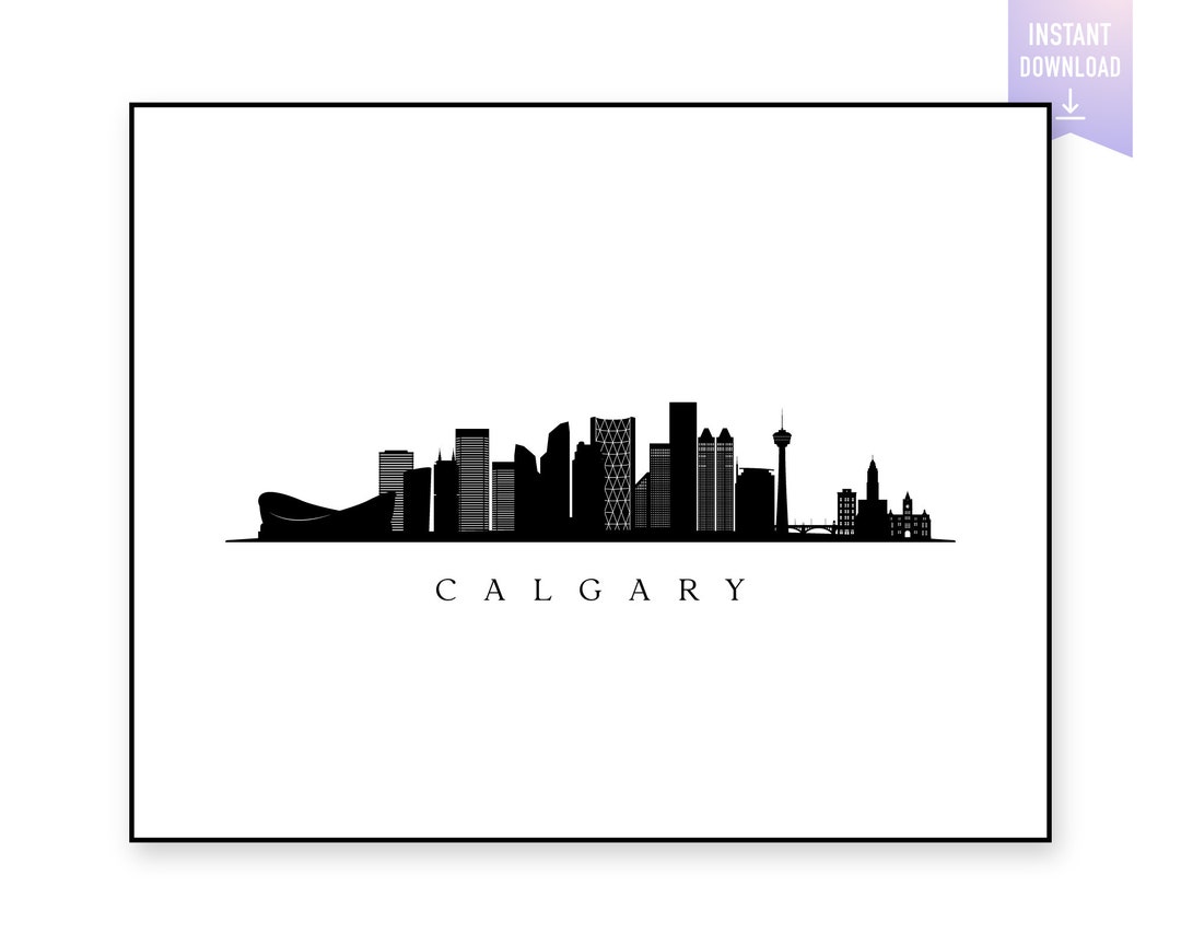 Calgary Skyline Print. Calgary Black Silhouette. Digital Print. Calgary