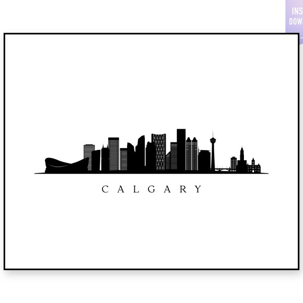 Calgary Skyline Print. Calgary Black silhouette. Digital Print. Calgary printable wall art. Town Landscape. City Vector. jpg, png, eps, svg