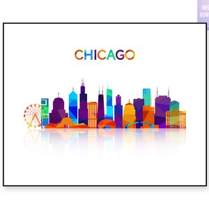 Chicago geometric print. Chicago skyline colorful polygonal wall art. Instant download. Chicago city digital print. Wall decor. jpg, png