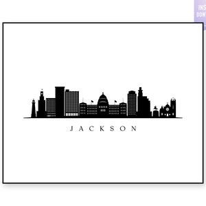 Jackson Skyline Print. Jackson MS Black silhouette. Digital Print. Jackson wall art. Town Landscape. Chicago Vector. jpg, png, eps, svg