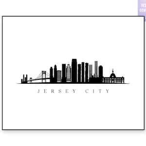 Jersey City Skyline Print. Jersey City NJ Black silhouette. Digital Print. Printable wall art. Town Landscape. City Vector. jpg,png, eps,svg