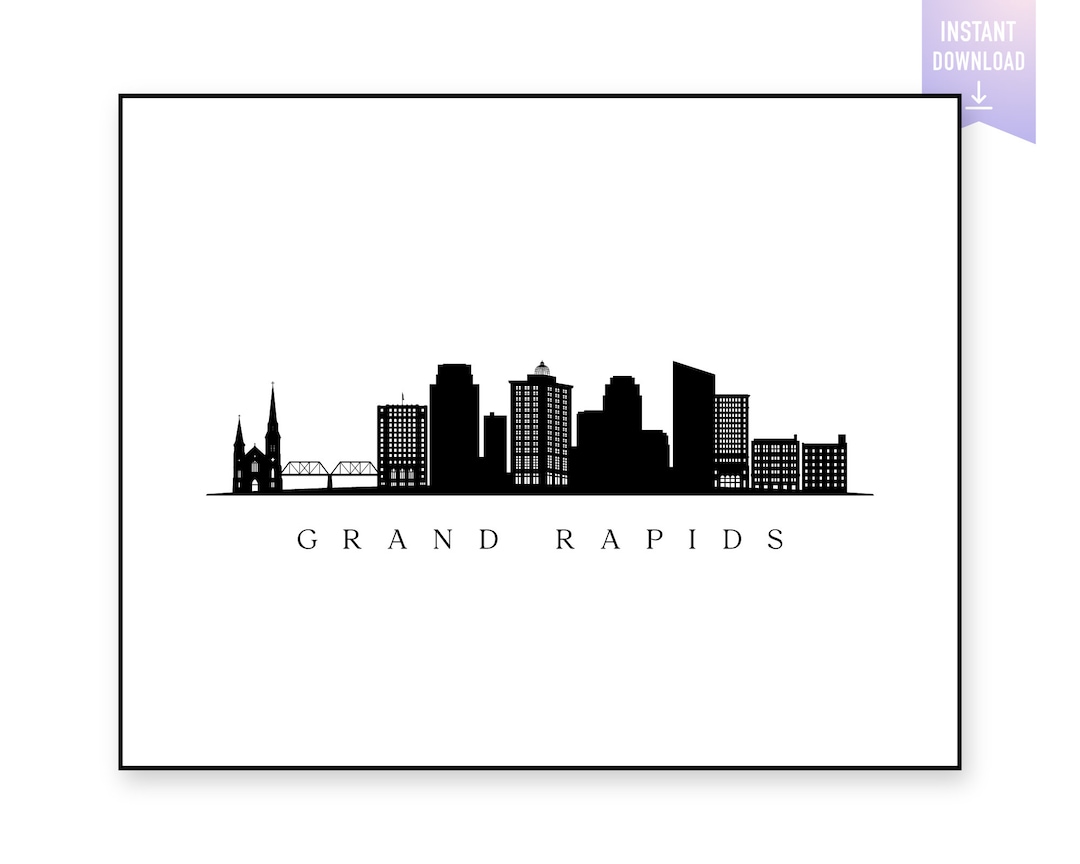 Grand Rapids Skyline Print. Grand Rapids MI Black Silhouette. Digital