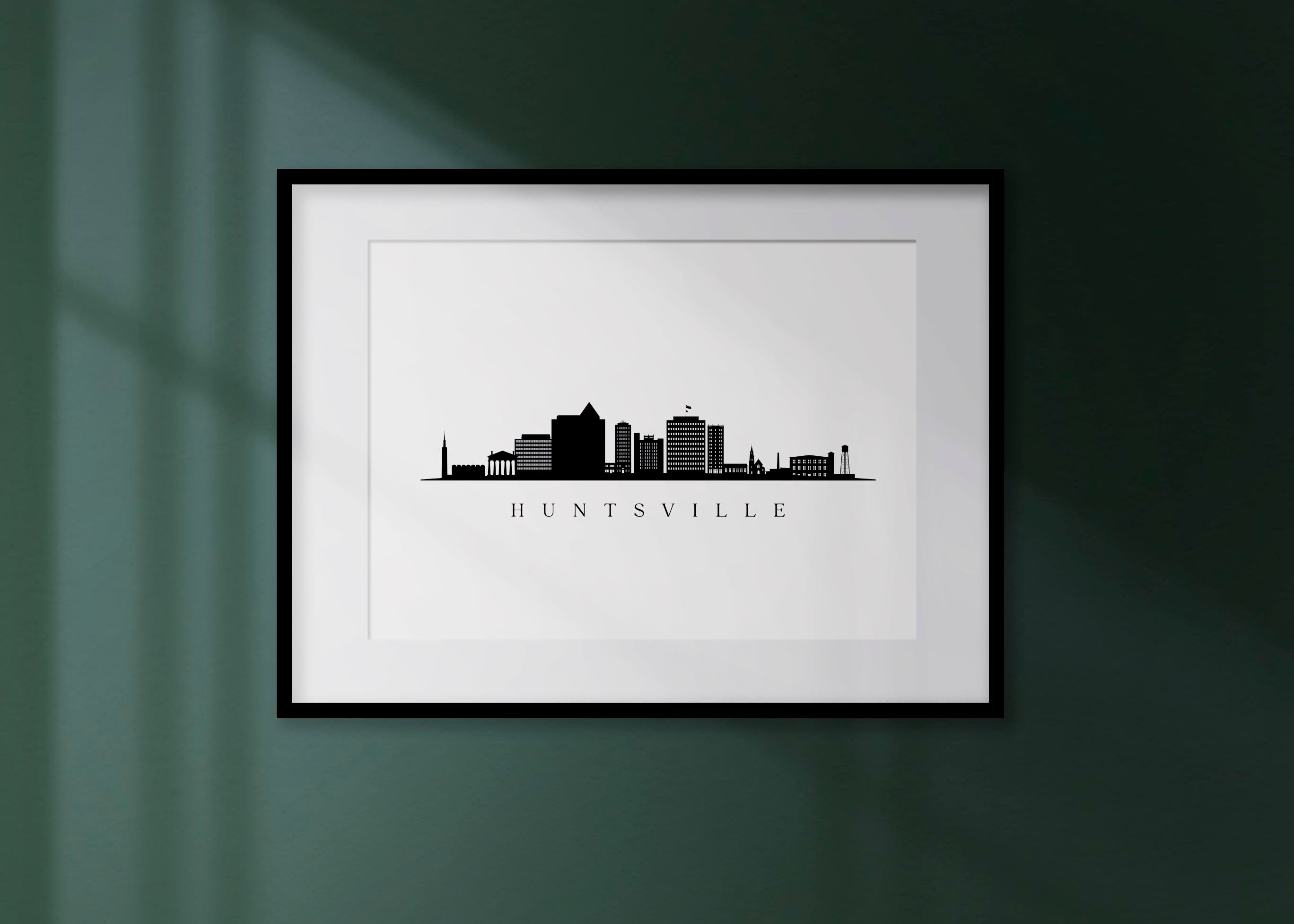 Huntsville Skyline Print. Huntsville AL Black Silhouette. Digital Print