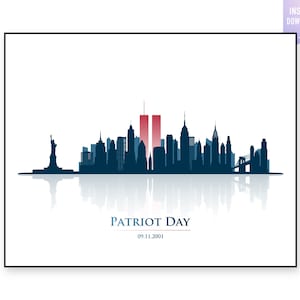 New York city skyline reflection. Patriot Day Print. NYC 11 September 2001 urban landscape. Instant Download. New York Twin Towers. jpg, png