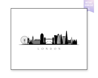 London Skyline Print. London United Kingdom Black silhouette. Digital Print. Wall art. Town Landscape. London Vector. jpg, png, eps, svg
