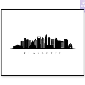 Charlotte Skyline Print. Charlotte NC Black silhouette. Digital Print. Charlotte printable wall art. Charlotte Vector. jpg, png, eps, svg