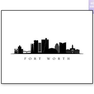 Fort Worth Skyline Print. Fort Worth TX Black silhouette. Digital Print. Wall art. Town Landscape. Fort Worth Vector. jpg, png, eps, svg