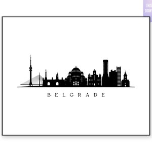 Belgrade Skyline Print. Belgrade Serbia Black silhouette. Digital Print. Printable wall art. Town Landscape. City Vector. jpg, png, eps, svg