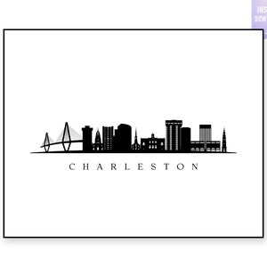 Charleston Skyline Print. Charleston SC Black silhouette. Digital Print. Printable wall art. Town Landscape. City Vector. jpg, png, eps, svg