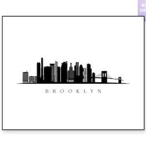 Impression de la ligne d&#39;horizon de Brooklyn. Brooklyn NY Silhouette noire. Impression numérique. Art mural imprimable Brooklyn. Paysage de la ville.Vecteur de la ville.jpg,png,eps,svg