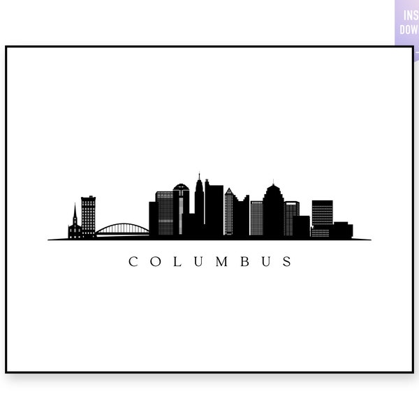 Columbus Skyline Print. Columbus Ohio Black silhouette. Digital Print. Columbus printable wall art. Town Landscape. jpg, png, eps, svg