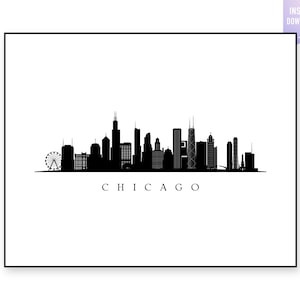 Chicago Skyline Print. Chicago Illinois Black silhouette. Digital Print. Chicago printable wall art. Town Landscape. jpg, png, eps, svg