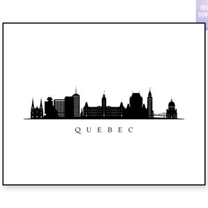 Quebec Skyline Print. Quebec Black silhouette. Digital Print. Quebec printable wall art. Town Landscape. City Vector. jpg, png, eps, svg