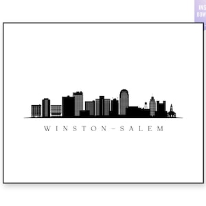 Winston–Salem Skyline Print. Winston–Salem NC Black silhouette. Digital Print. Winston Salem wall art. Town Landscape. jpg, png, eps, svg