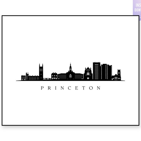 Princeton NJ Skyline Print. Princeton, NJ Black silhouette. Digital Print. Printable wall art. Town Landscape. City Vector. jpg,png, eps,svg