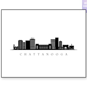 Chattanooga Skyline Print. Chattanooga Tennessee Black silhouette. Digital Print. Printable wall art. Town Landscape. jpg, png, eps, svg