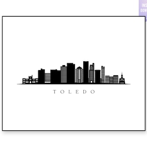 Toledo Skyline Print. Toledo Ohio Black silhouette. Digital Print. Toledo printable wall art. Town Landscape. City Vector. jpg, png, eps,svg