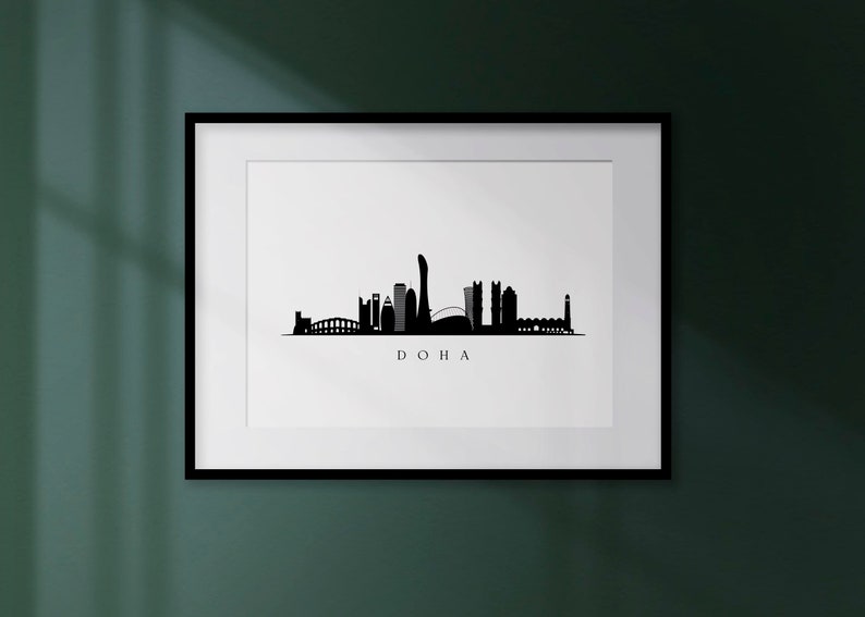 Doha Skyline Print. Doha Qatar Black Silhouette. Digital Print. Wall