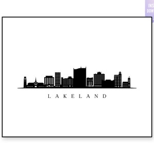 Lakeland Skyline Print. Lakeland FL Black silhouette. Digital Print. Lakeland printable wall art. Lakeland Vector. jpg, png, eps, svg