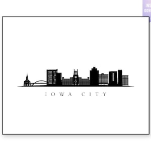 Iowa City Skyline Print. Iowa City IA Black silhouette. Digital Print. Iowa City printable wall art. Town Landscape. jpg, png, eps, svg