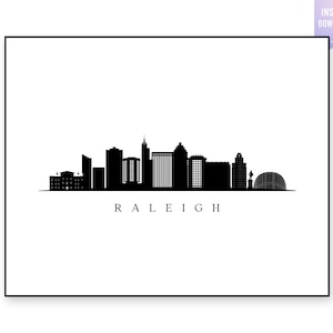 Raleigh Skyline Print. Raleigh NC Black silhouette. Digital Print. Wall art. Town Landscape. Raleigh Vector. jpg, png, eps, svg