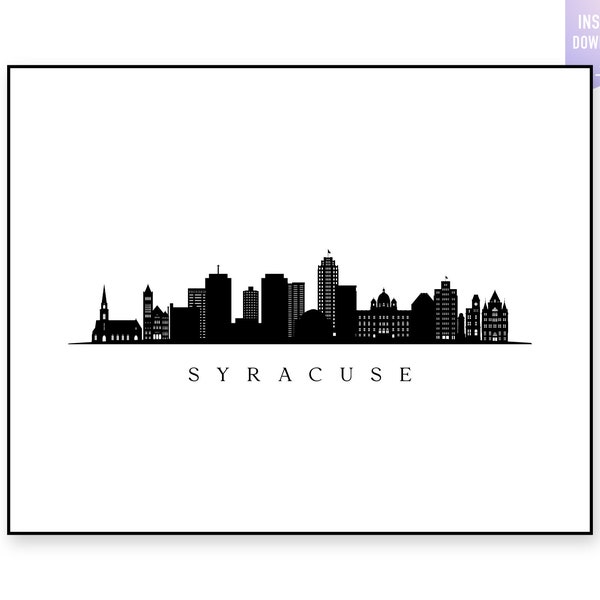 Syracuse Skyline Print. Syracuse NY Black silhouette. Digital Print. Syracuse wall art. Town Landscape. Syracuse Vector. jpg, png, eps, svg