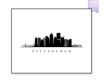 Pittsburgh Skyline Print. Pittsburgh PA Black silhouette. Digital Print. Pittsburgh printable wall art. Town Landscape. jpg, png, eps, svg