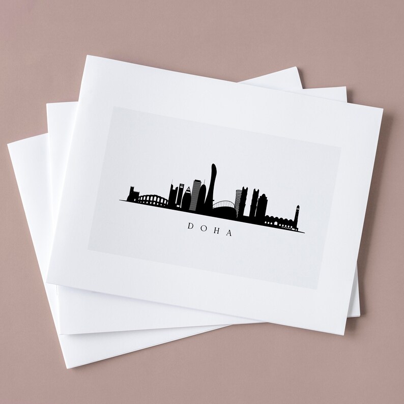 Doha Skyline Print. Doha Qatar Black Silhouette. Digital Print. Wall