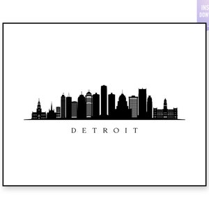 Detroit Skyline Print. Detroit MI Black silhouette. Digital Print. Detroit printable wall art. Town Landscape.Detroit Vector.jpg,png,eps,svg
