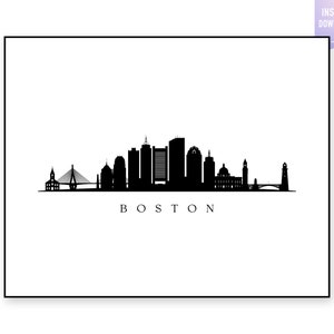 Boston Skyline Print. Boston ma Black silhouette. Digital Print. Printable wall art. Town Landscape. Boston Vector. jpg, png, eps, svg